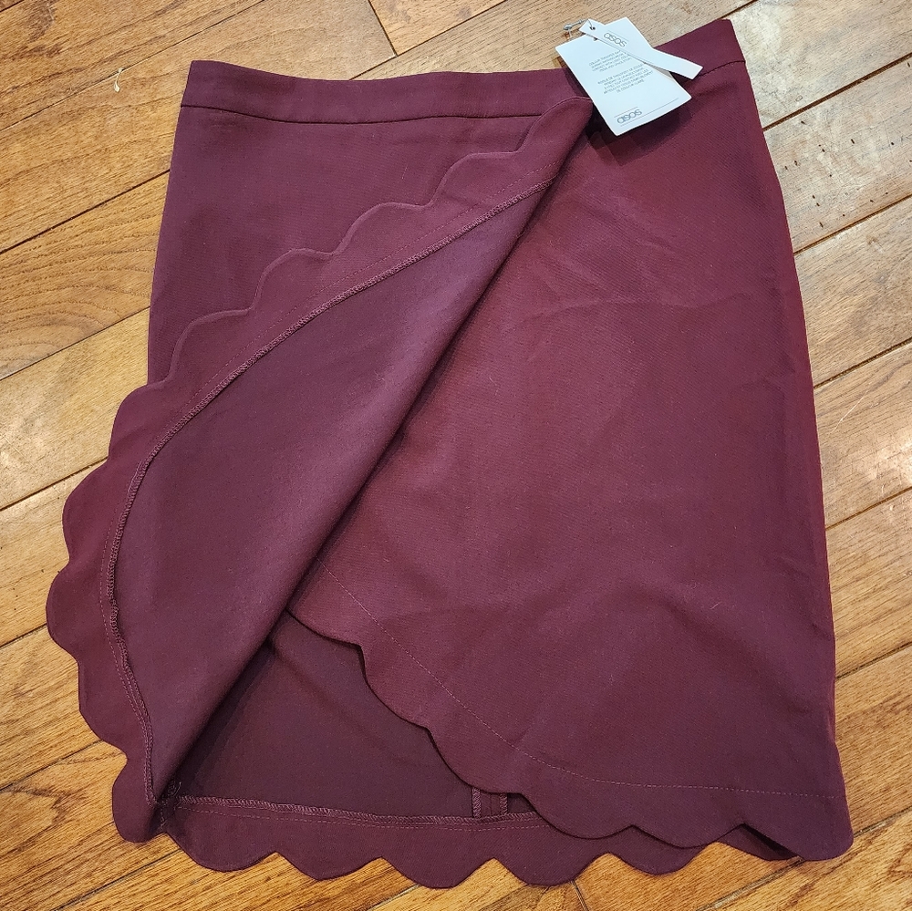 NWT ASOS Womens Straight Skirt Wrap Scallop Wine 4 - Picture 2 of 10